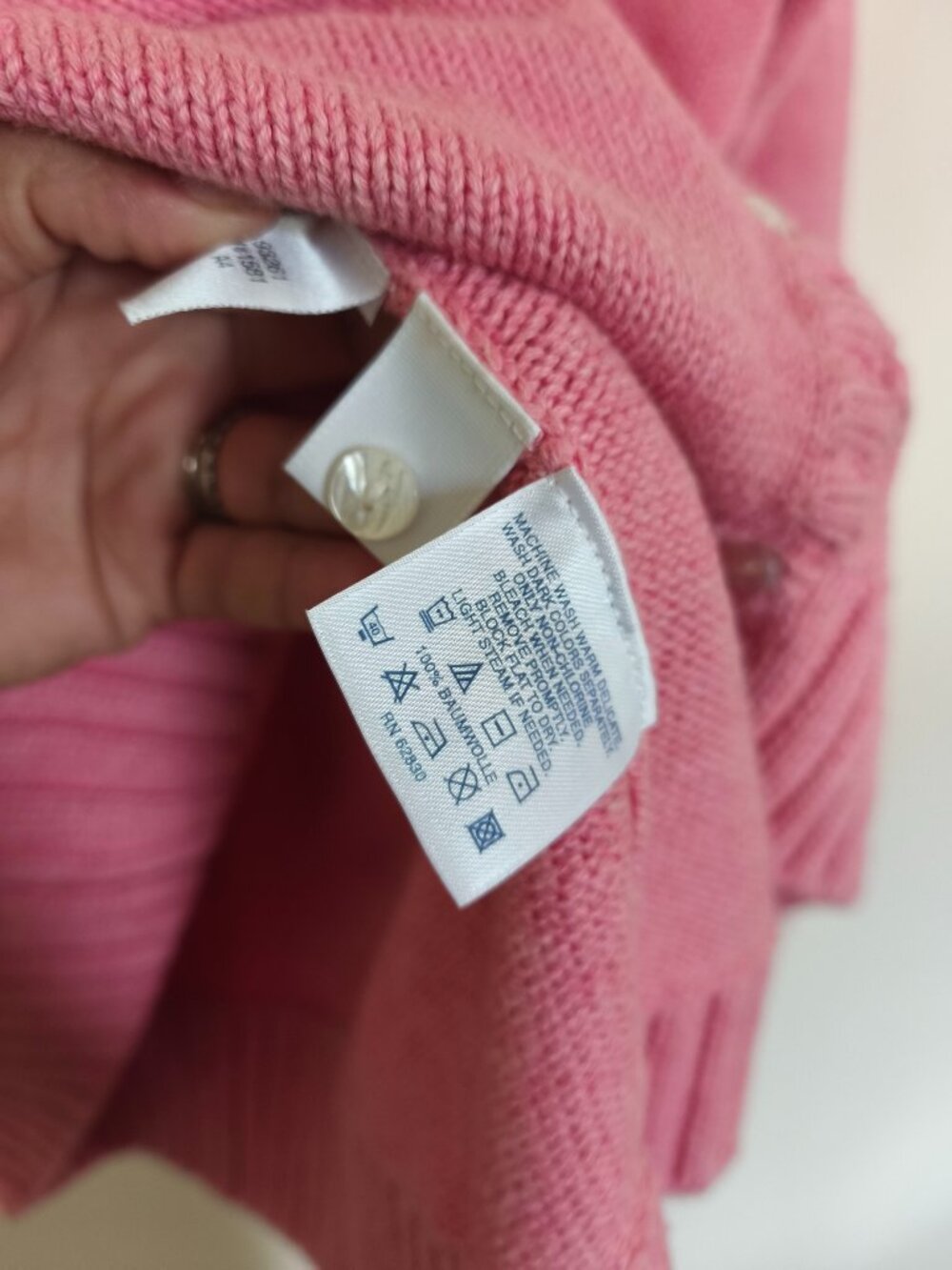 Lands End 100% Cotton V-Neck Button Down Cardigan sz L Pink Preppy Cottagecore - Picture 6 of 10